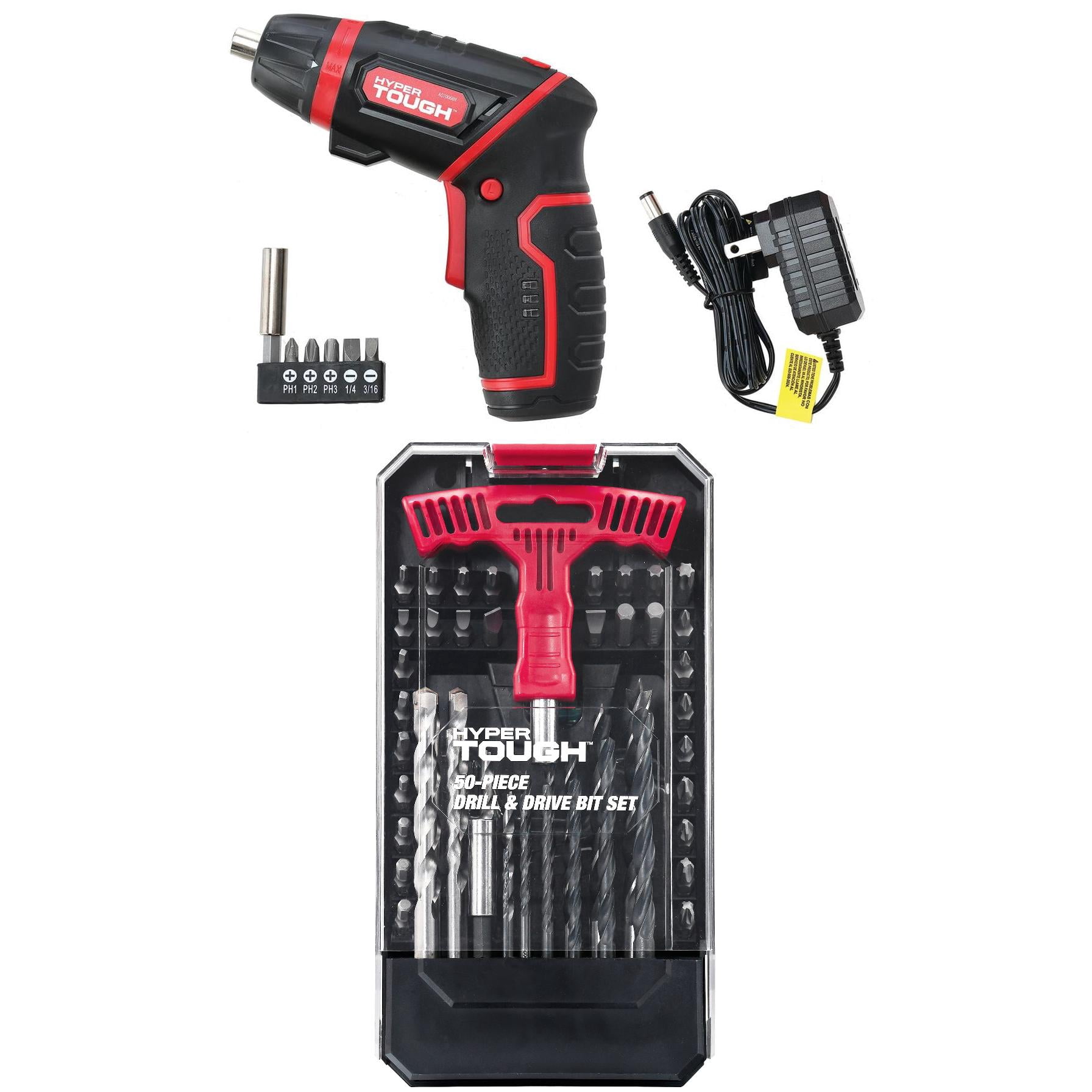 Hyper Tough 4V Rotating Screwdriver & 50-Piece Drill & Drive Bit Set