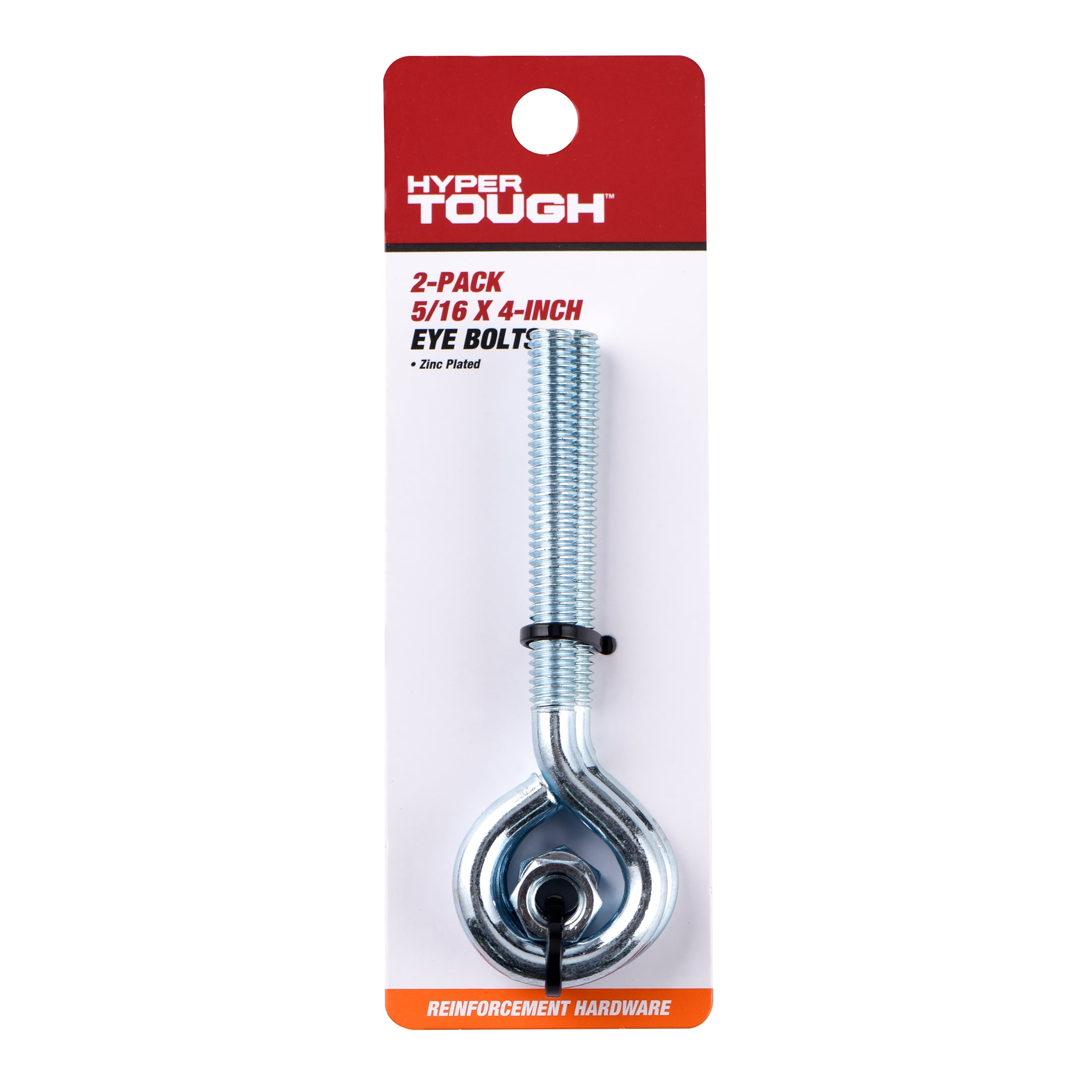Hyper Tough 5/16 Inch x 4 Inch New Eye Bolt, Zinc Plated, 2 Piece, 0.25lb