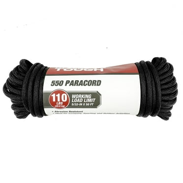 Hyper Tough 5/32 inch x 50 ft, 550 Paracord, Black, 4.9 oz