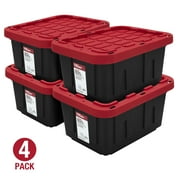 Hyper Tough 5 Gallon Snap Lid Storage Bin, Black and Red, Pack of 4