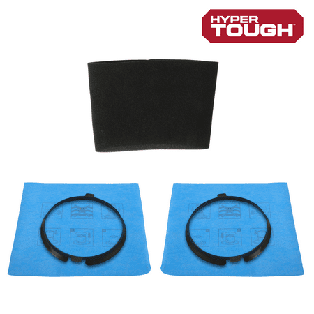 Hyper Tough 5 Gallon Wet/Dry Vac Filter Replacement Bundle - Foam Filter, Cloth Filter & Clamp 2-Pack
