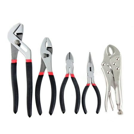 Hyper Tough 5 Piece Pliers Set with Groove Joint, Slip Joint, Diagonal, Long Noise & Locking Pliers