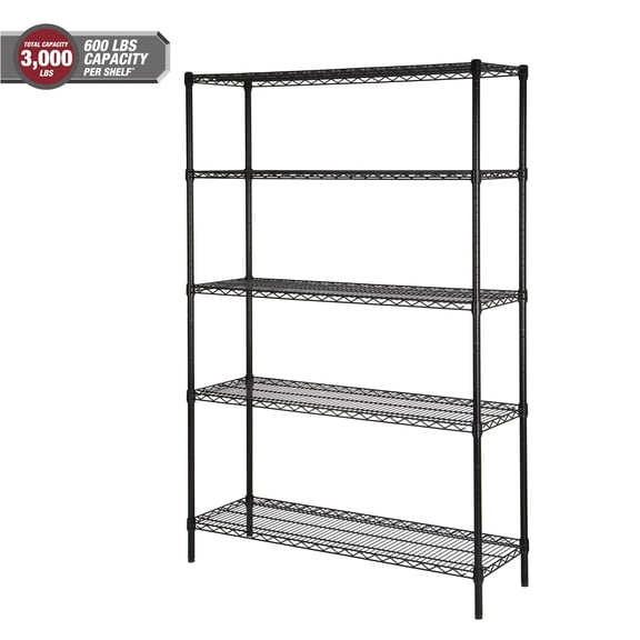 Hyper Tough Heavy-Duty 5-Tier Wire Shelving Rack, 3000 lb Capacity, Black Finish