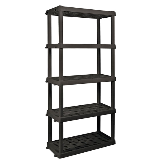 Hyper Tough 5-Tier Plastic Storage Shelving Unit, Black, 36 in W x 18 in D x 74 in H, 750 lb Total Capacity
