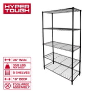 Hyper Tough 5-Tier Wire Storage Shelves, 36 in W x 16 in D x 72 in H, 1750 lb Load Capacity, Black