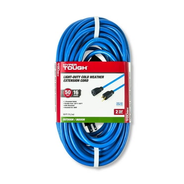 Hyper Tough 50FT Indoor/ Outdoor Extension Cord, 16 AWG, Single Outlet Light-Duty Cold Weather Extension Cord, Blue