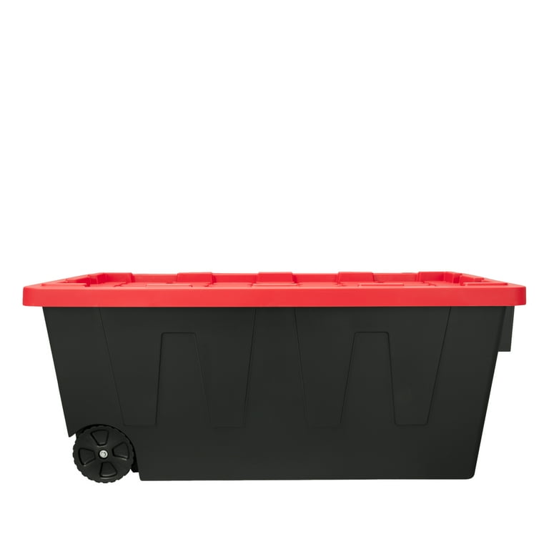 Hyper Tough - 17 Gallon Snap Lid Plastic Storage Tote, Black Base/Red Lid, Set of 4