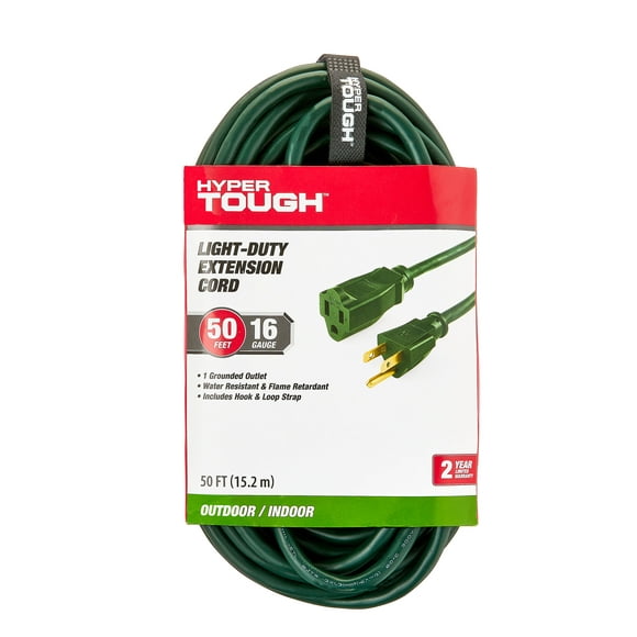 Hyper Tough 50 ft 16AWG 3-Prong Green Single Outlet Outdoor Extension Cord, 13 amps