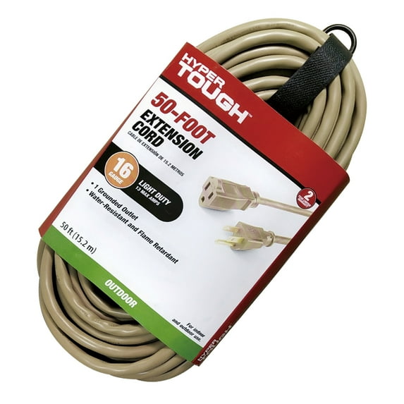 Hyper Tough 50FT 16AWG 3 Prong Tan Single Outlet Outdoor Extension Cord