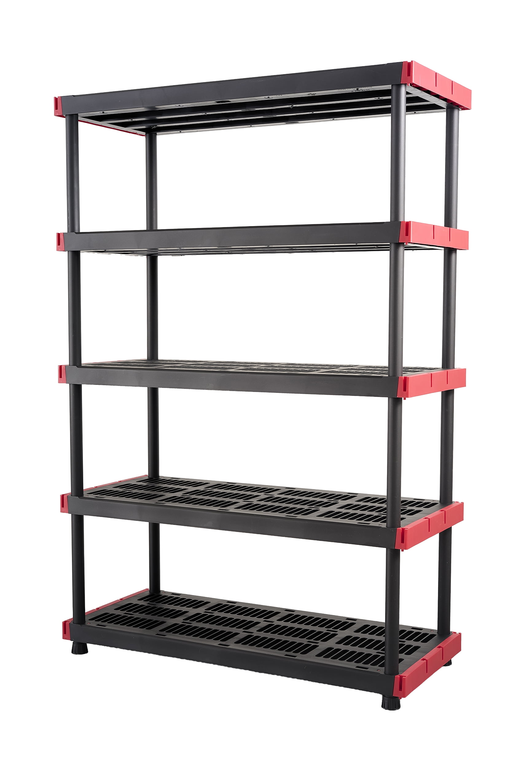 Hyper Tough 5 Shelf Plastic Storage Shelf, 48" W x 20" D x 72" H, Holds up to 1000 lb Total Capacity, Black and Red