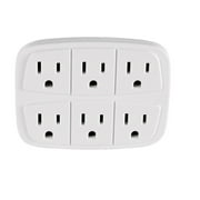 Hyper Tough 6 Outlet Grounded Wall Tap, 15 Amps, White