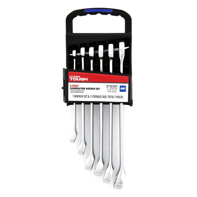 Hyper Tough Chrome Vanadium Combination Wrench Tool Set, Metric, 6-Piece