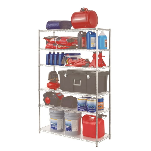 Hyper Tough 6 Tier Steel Wire Shelf Unit with Liners, Chrome, Capacity