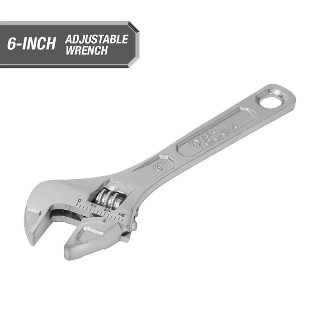 Hyper Tough 6inch Adjustable Wrench, Steel Construction, Model 43179