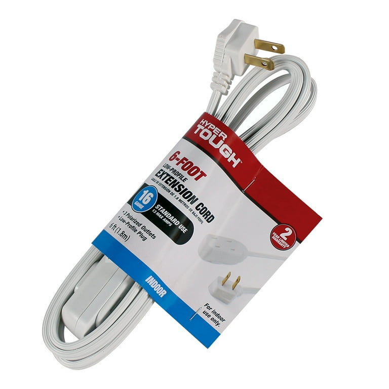Hyper Tough 6FT 16AWG 2 Prong White Indoor Use Household Extension Cord Hyper Tough 6FT 16AWG 2 Prong White Indoor Use Household Extension Cord