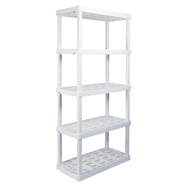 Hyper Tough 74" H x 18" D x 36" W 5 Shelf Plastic Garage Shelves, Storage Shelving, White 750
