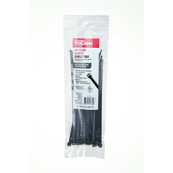 Hyper Tough 8 inch 75lb Cable Ties UV Resistant Black 50 Count