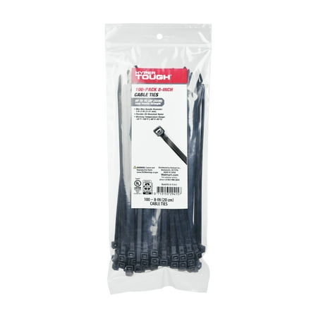 Hyper Tough 8 inch Cable Tie 75lbf Black Color 100Pcs