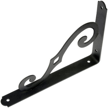Hyper Tough 8" x 5-1/2" Shelf Bracket, Decorative Scroll, Black, Metal, Pre-Drilled Holes