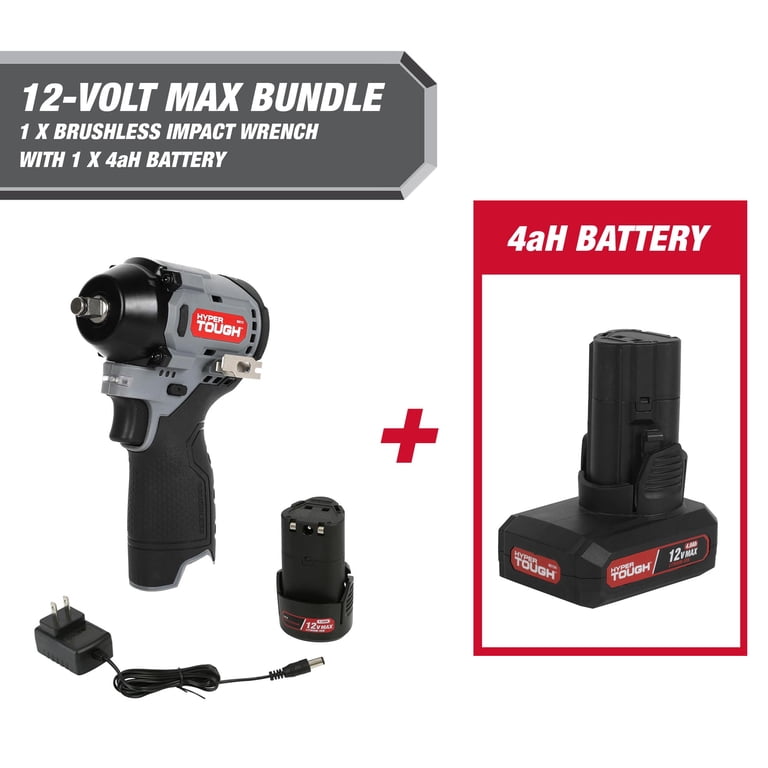 Visseuse à Percussion Sans Fil Hyper Tough 12V Max – Kit Avec Batterie Lithium-Ion 1.5Ah, 880 In-lb, Modèle 99307