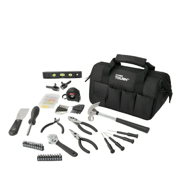 Hyper Tough 89-Piece Black Household Tool Set with 12-Pocket Tool