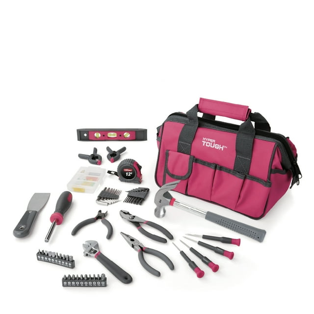 Hyper Tough 89-Piece Household Tool Set with 12-Pocket Zip-Up Tool Bag, Pink