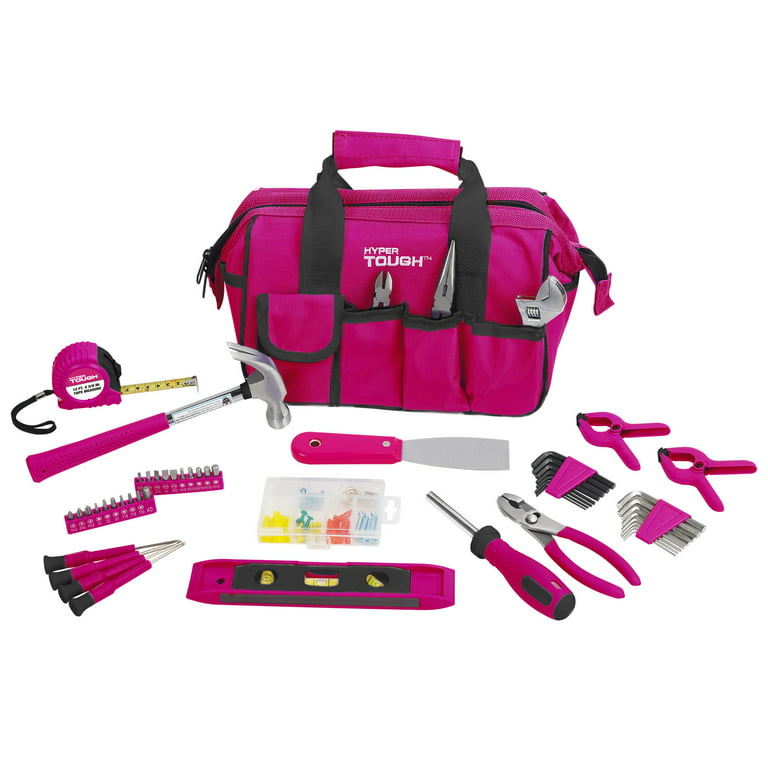Pink Household Tool Set with pink Carrying Case and Powerful