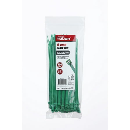 Hyper Tough 8inch Cable Tie Green 100Pcs