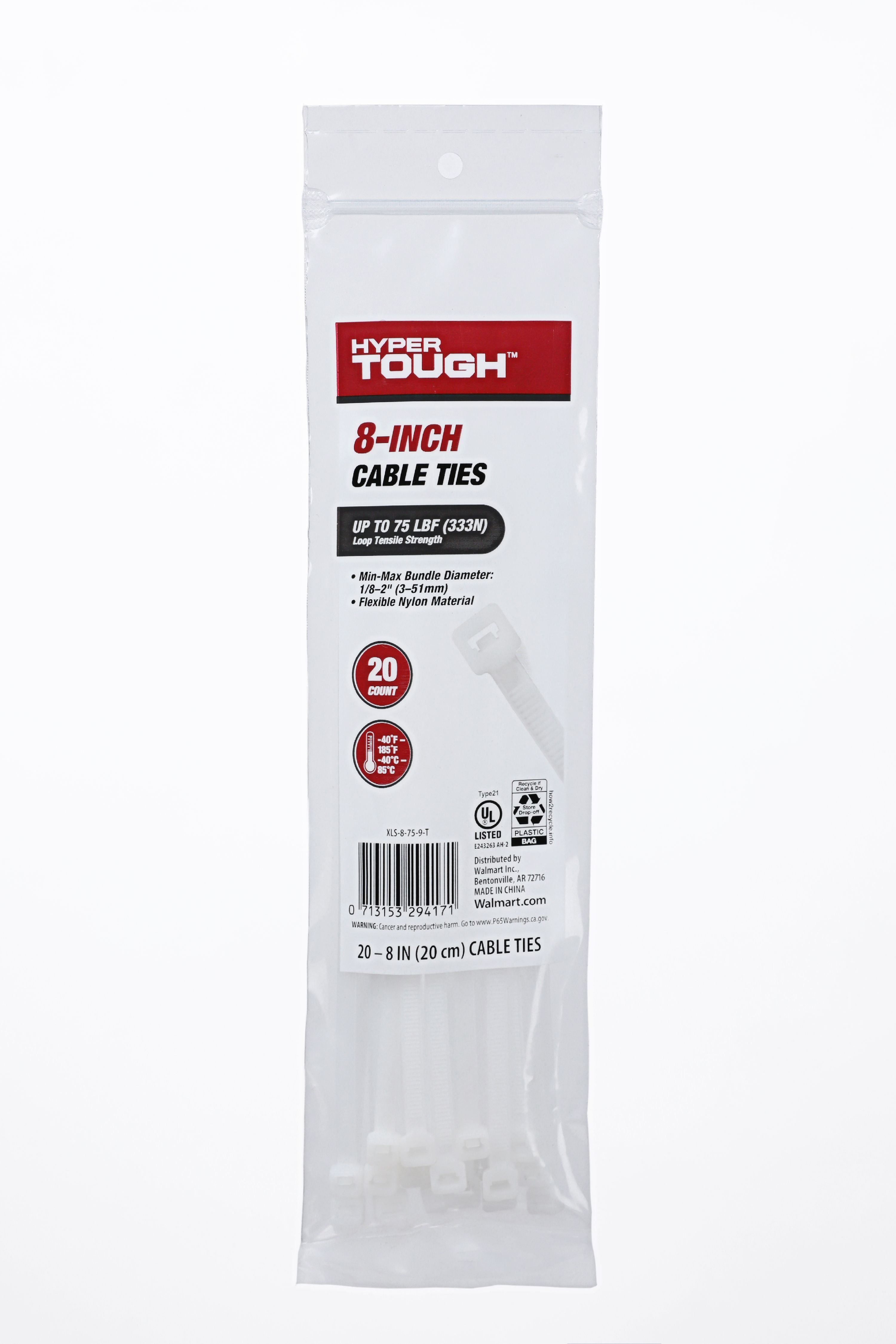 Hyper Tough 8inch Cable Tie Natural 20Pcs