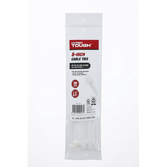 Hyper Tough 8inch Cable Tie Natural 20Pcs