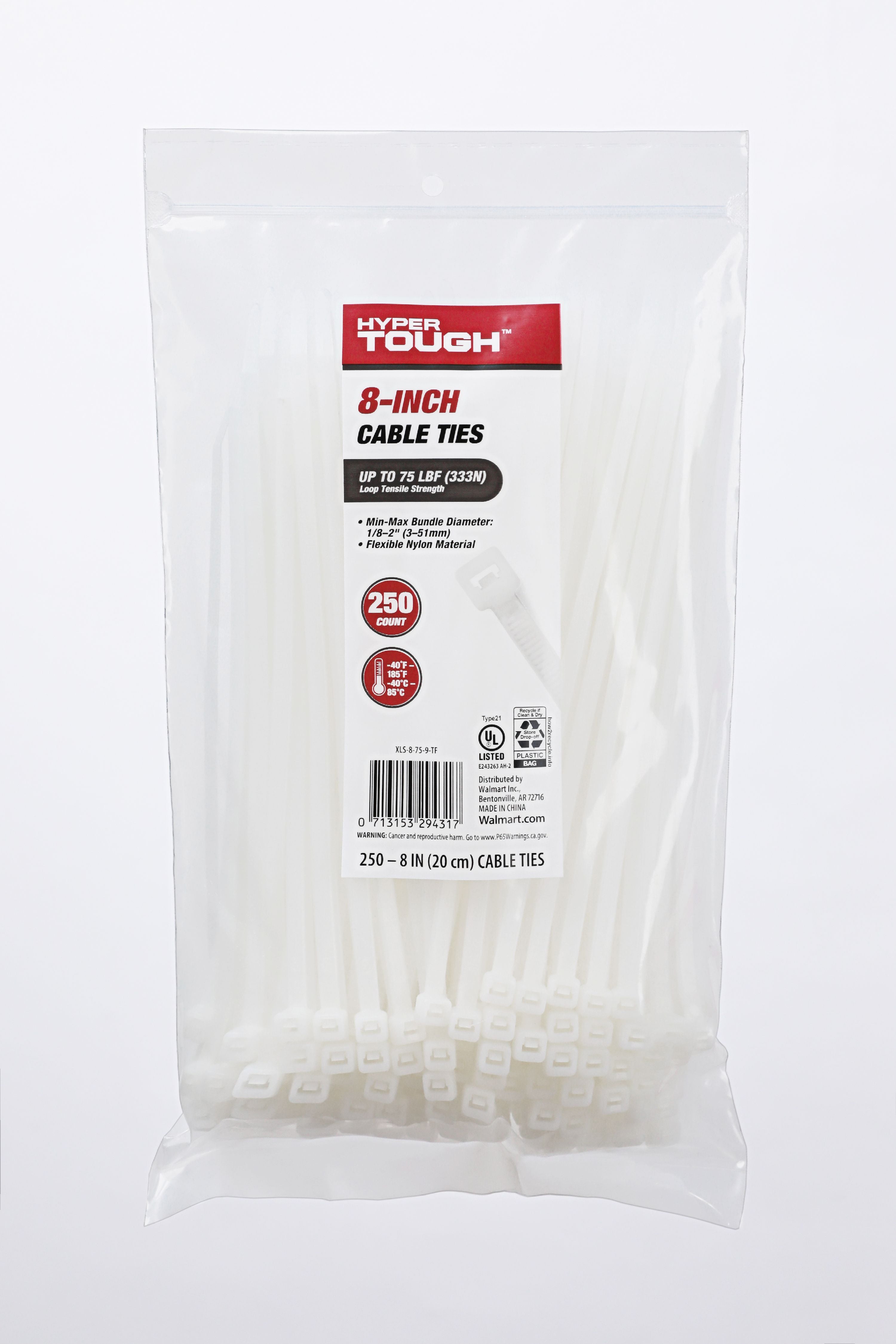 Hyper Tough 8inch Cable Tie Natural 250Pcs