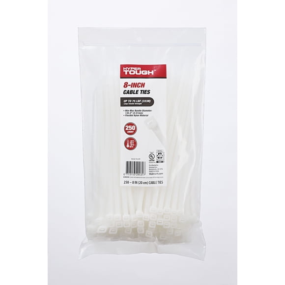 Hyper Tough 8inch Cable Tie Natural 250Pcs