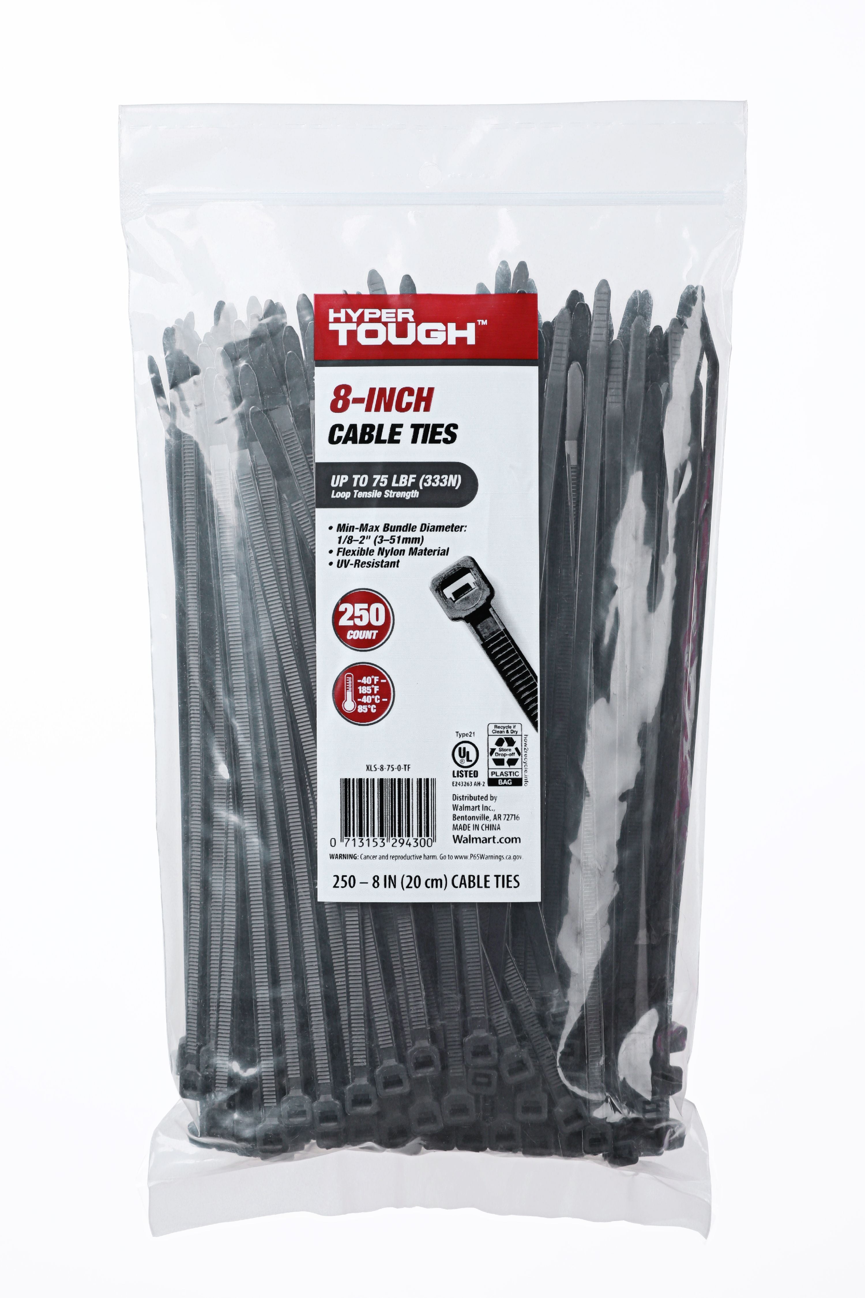 Hyper Tough 8inch Cable Ties 250Pcs Durable Nylon Bundle for