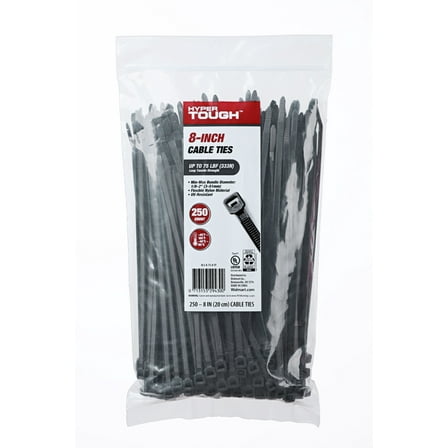 Hyper Tough 8inch Cable Tie Uv Black 250Pcs