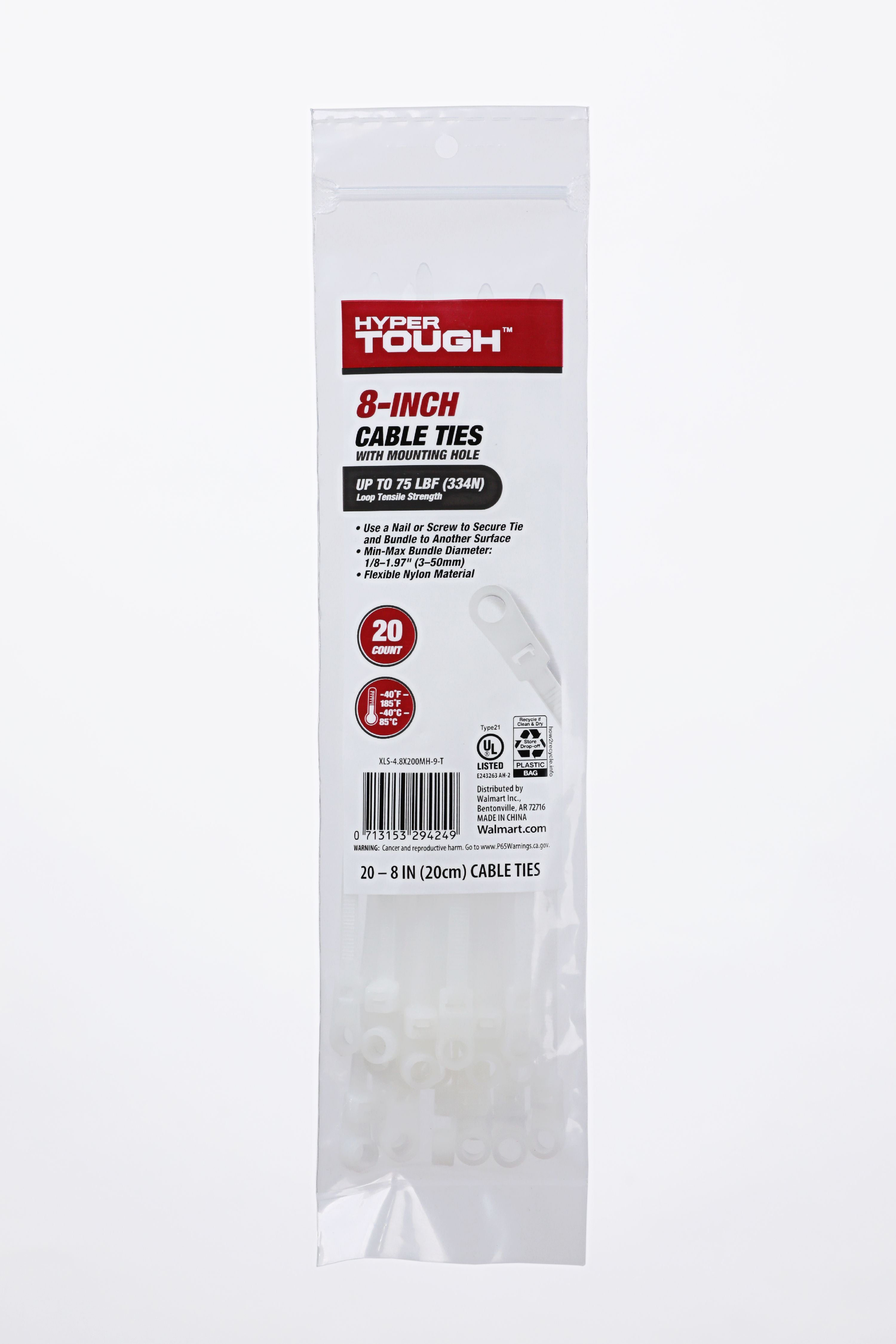 Hyper Tough 8inch Mounting Cable Tie Natural 20Pcs