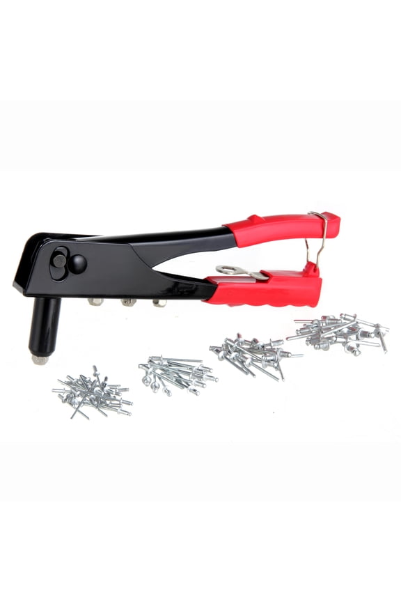 9.5 inch Rivet Tool with 40 Assorted Rivets TN12556J, Black and Red