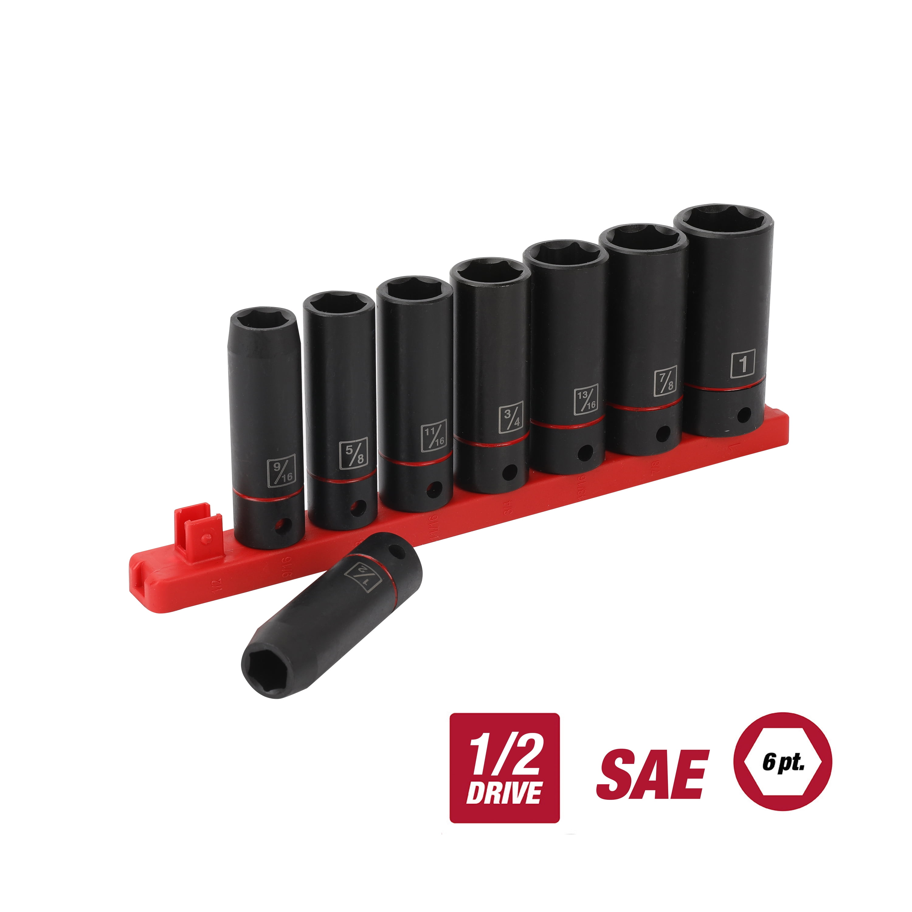 Hyper Tough 9Piece 1/2Inch Deep Drive Impact Socket Set SAE, Model 41045