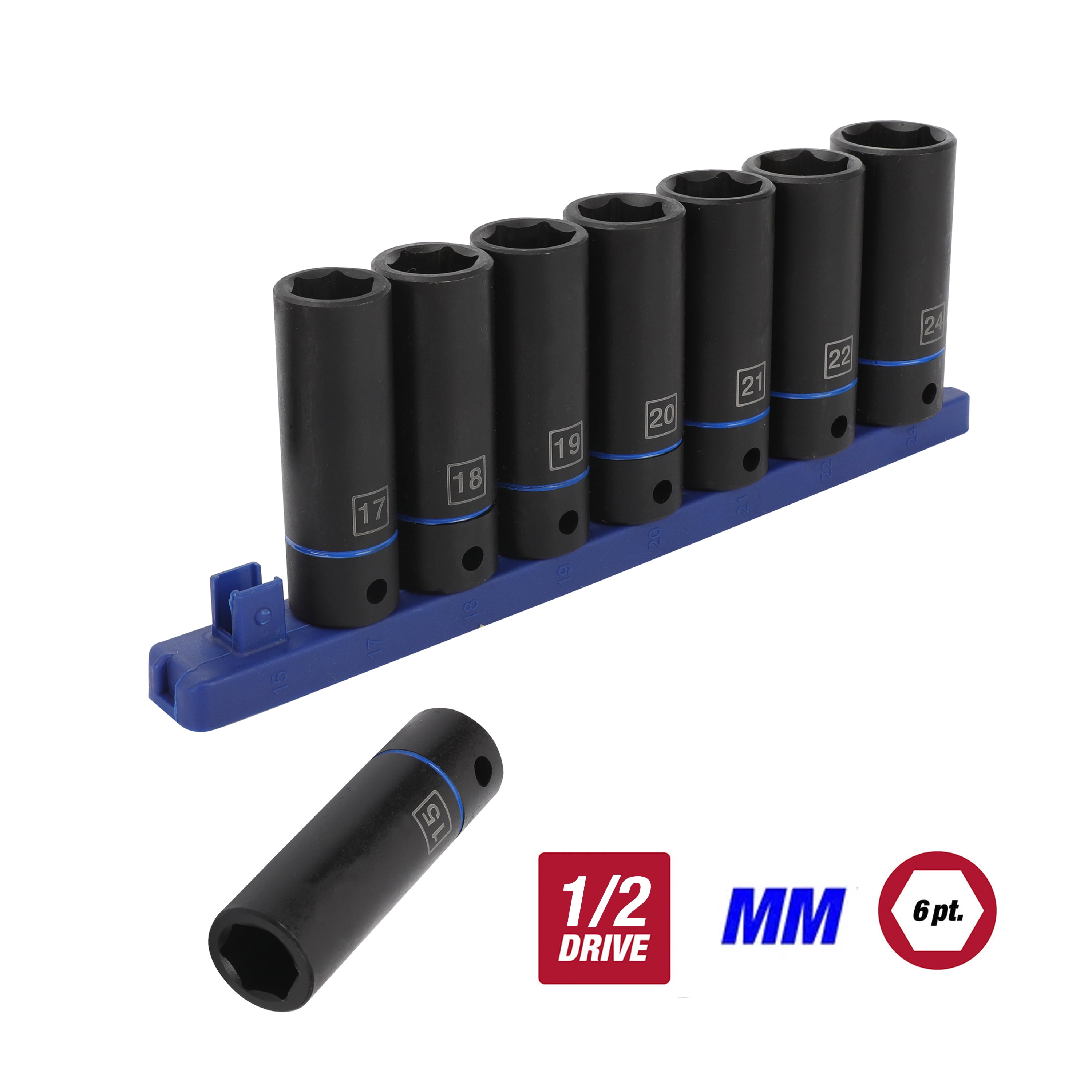Hyper Tough 9Piece, 1/2Inch MM Deep Drive Impact Socket Set, Model 41046