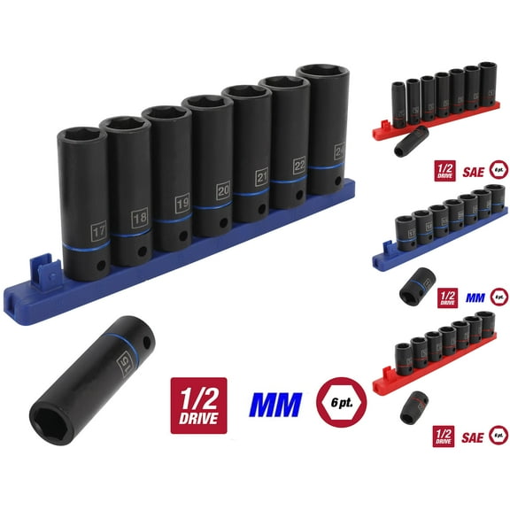 Hyper Tough 9-Piece 1/2 inch Deep and Standard Drive Impact Socket Set Bundle