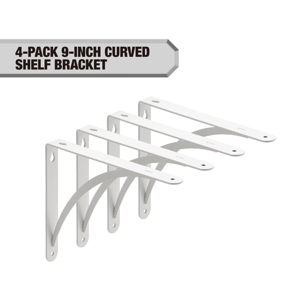 Hyper Tough 9" X 6.5" Curved Shelf Bracket, White, 4-Pack