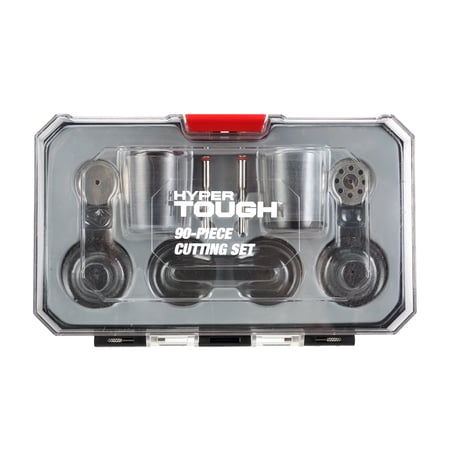 Hyper Tough 90 Piece Cutting Set, Complete with a Clear Faced Storage Container, Power Rotary Tool Chuck Arbors, Assembled Product Width Is 6.77 in.