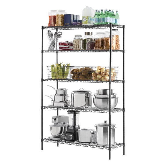 Open Box Hyper Tough Adjustable 5-Tier Steel Wire Shelving Rack, Black, 3000 lbs Capacity