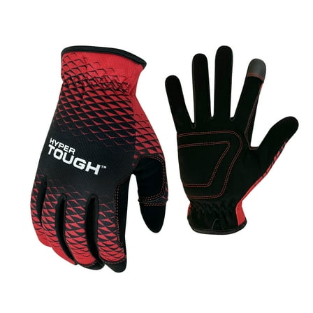 Hyper Tough All Purpose Performance Work Gloves, Synthetic Leather, Black and Red, Adult Unisex, Large, 1 Pair