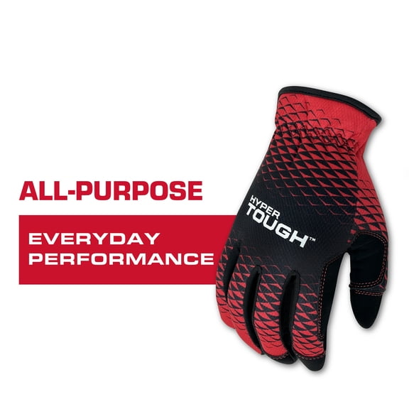 Hyper Tough All Purpose Performance Work Gloves, Synthetic Leather, Black and Red, Unisex, Extra Large