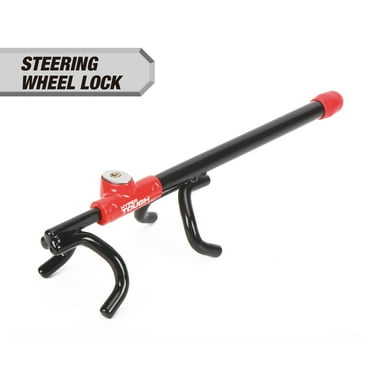 Hyper Tough Universal Steering Wheel Lock Anti-Theft Car, Truck, Van and SUV Lock, Red, Black