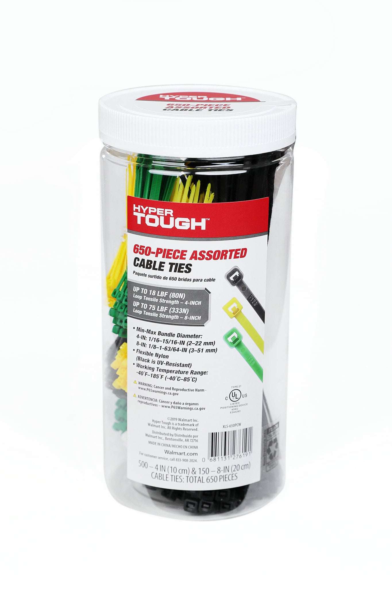 Hyper Tough Assorted UV-Resistant Nylon Cable Ties, 650 Pieces