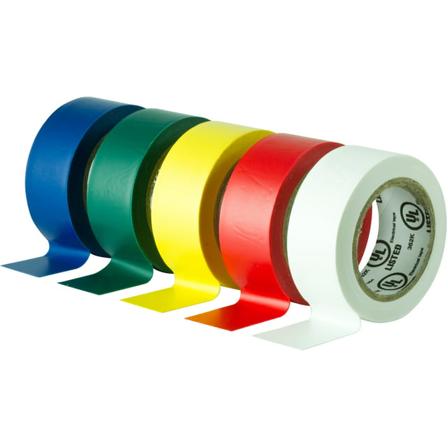 Hyper Tough Assorted Color Electrical Tape, 14ft length, Indoor, 5 Pack, 3/4in, 0.26lbs - 35831