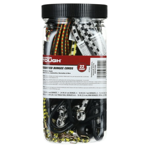 Hyper Tough Assorted Bungee Cord Set - 22 Pack, Sizes 8in to 32in