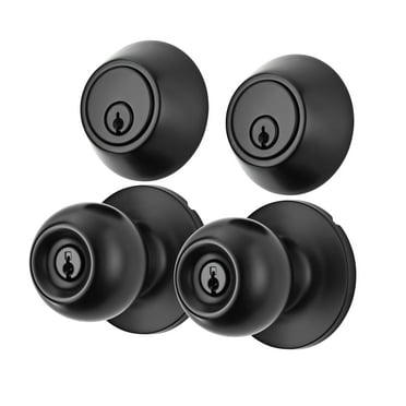 Hyper Tough Ball Combo Twin Pack Matte Black (2 Entry Doorknobs + 2 Deadbolt Locks)