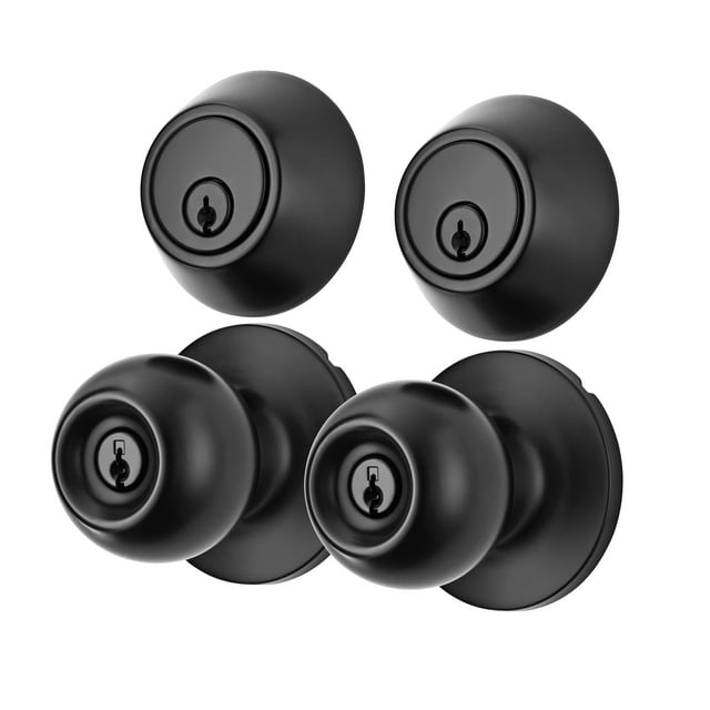 Hyper Tough Ball Combo Twin Pack Matte Black (2 Entry Doorknobs + 2 Deadbolt Locks)